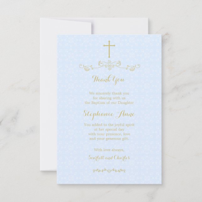 Carte De Remerciements Croix et lauriers d'or dans bleu-clair (Devant)