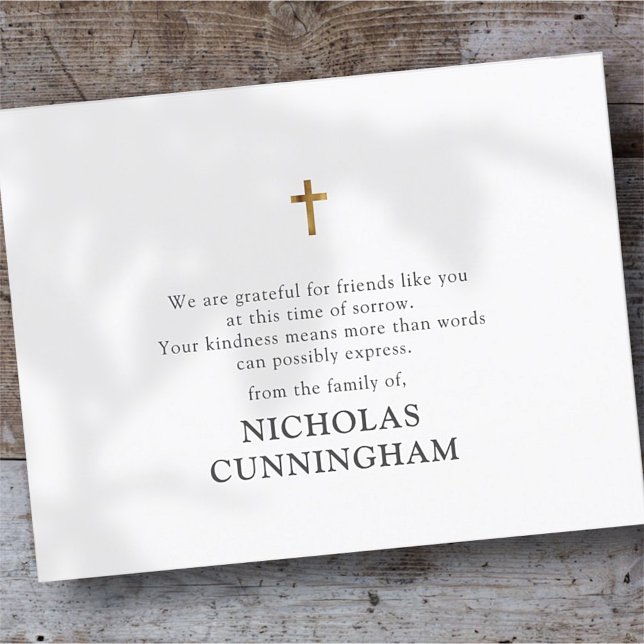 Carte De Remerciements Croix or simple Memorial (Créateur téléchargé)