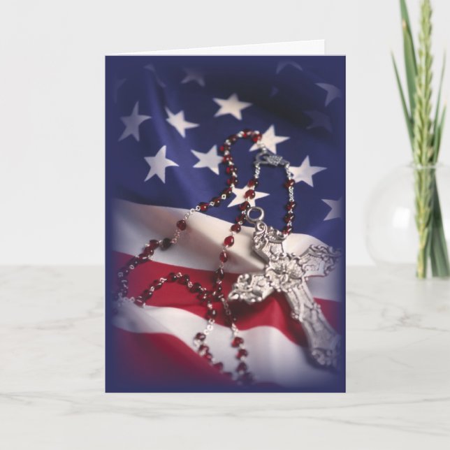 Carte De Remerciements Croix patriotique et drapeau (Devant)