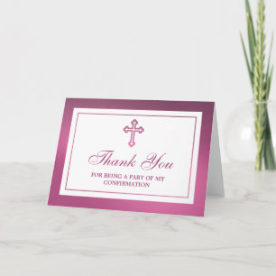 Carte De Remerciements Croix rose métallique Communion Ou Confirmation