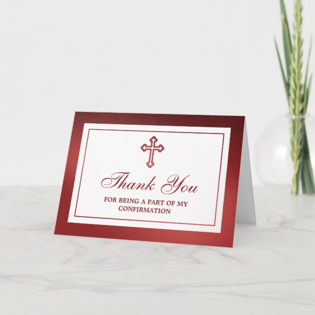 Carte De Remerciements Croix Rouge Métallique Sainte Communion Ou Confirm (Devant)