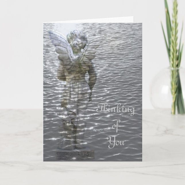 Carte De Remerciements Croix sainte d'ange dans l'eau pensant à vous (Devant)