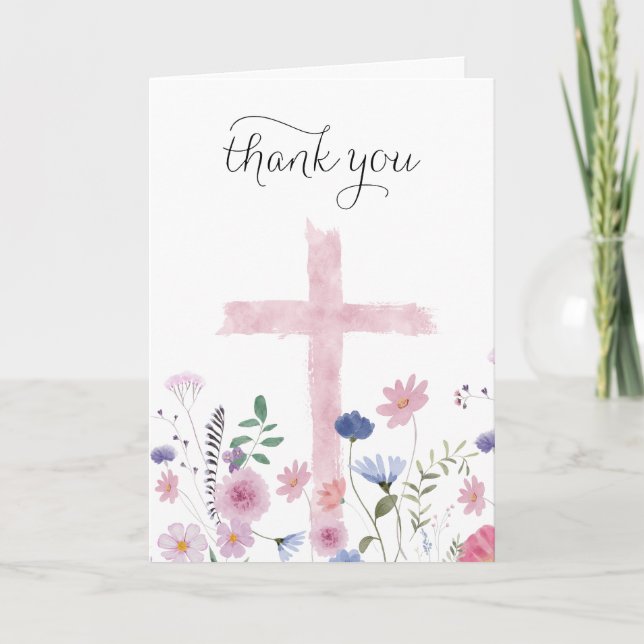 Carte De Remerciements Croix sainte fleur sauvage (Devant)