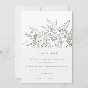 Carte De Remerciements Croquis Floral Brown Minimal Chaque année Annivers
