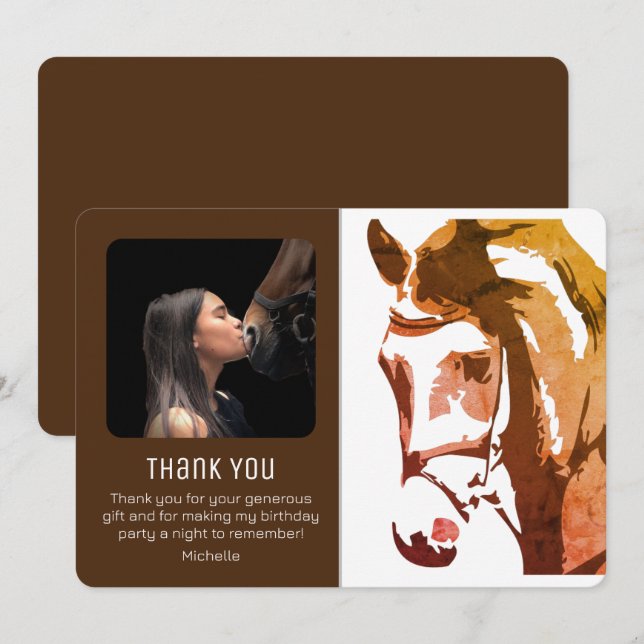 Carte De Remerciements Croquis moderne Brown et blanc PHOTO d'anniversair (Devant / Derrière)