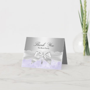 Carte De Remerciements Cross & Lace Bow Purple Baptism Thank You Card