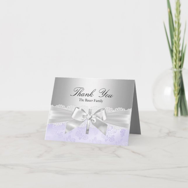 Carte De Remerciements Cross & Lace Bow Purple Baptism Thank You Card (Devant)
