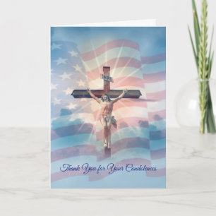 Carte De Remerciements Crucifix Drapeau Américain Remerciement Condoléanc
