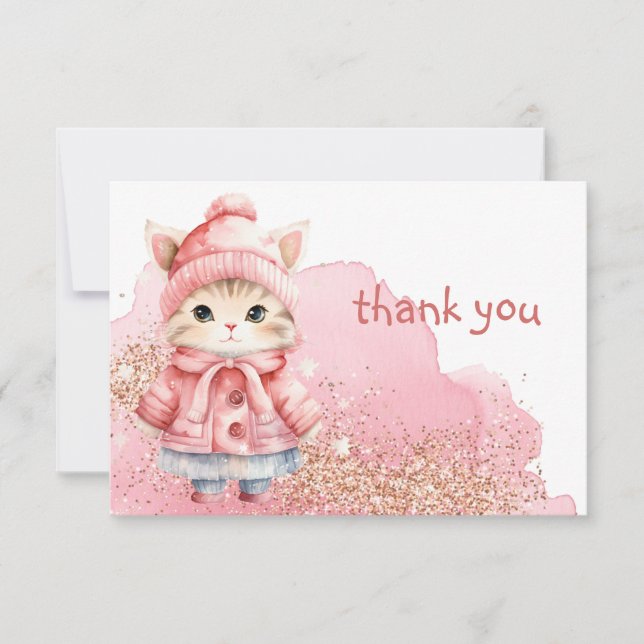 Carte De Remerciements Cuisine Aquarelle Kitty Chat Chat Hiver (Devant)