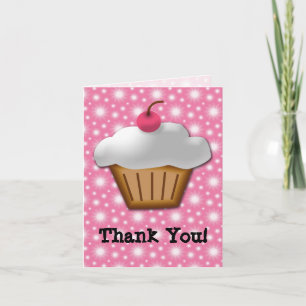 Carte De Remerciements Cupcake coupé avec cerise rose sur le dessus