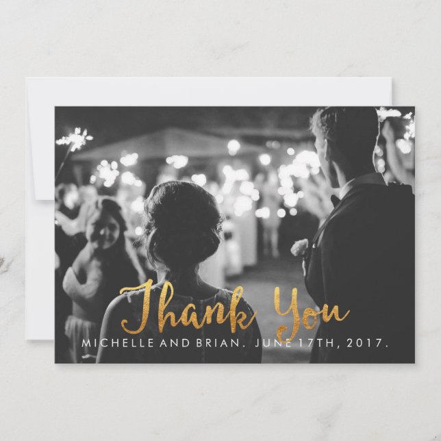Carte de remerciements cursif de photo de mariage (Devant)