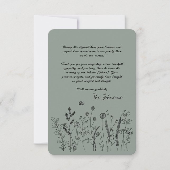 Carte De Remerciements Custom Elegant Wildflower Funeral Thank You Card (Devant)