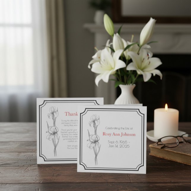 Carte De Remerciements Custom Funeral Thank You Card with Iris Flowers (Créateur téléchargé)