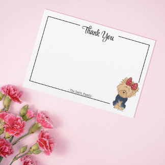 Carte De Remerciements Custom Thank You Yorkie Bow Cute Dog Note Card
