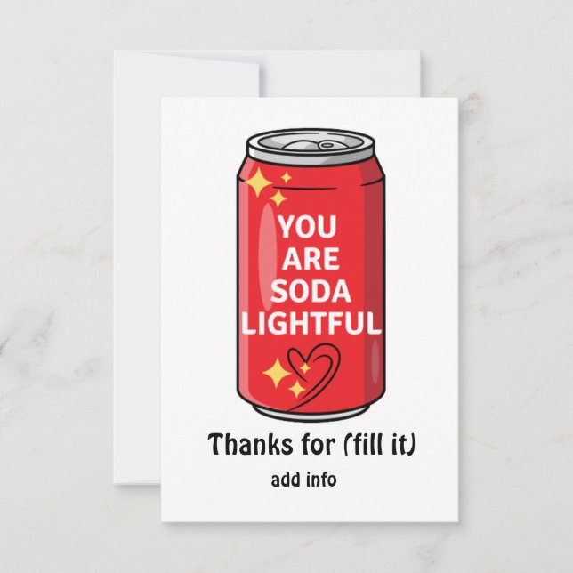 Carte De Remerciements Customisé Drôle Vous Êtes Soda Léger Cartoon Tha (Devant)