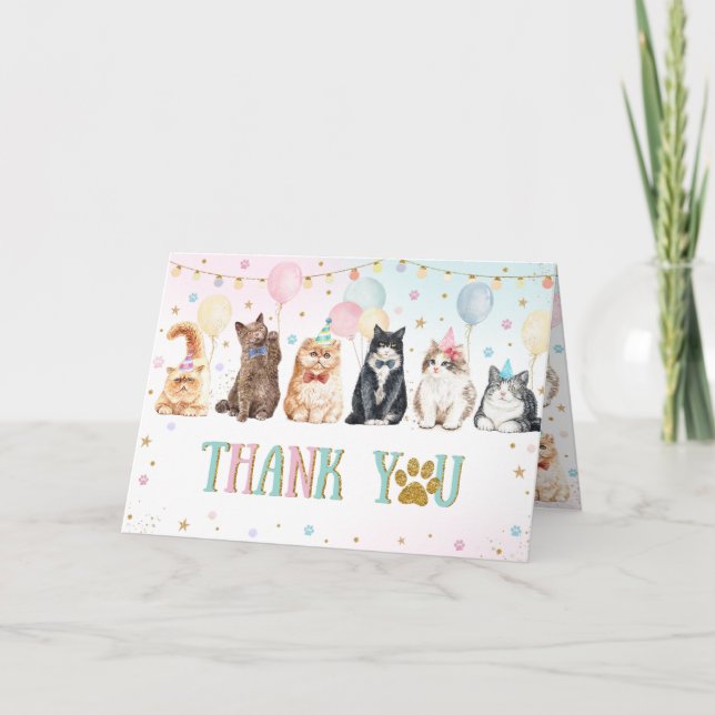 Carte De Remerciements Cute adorable Chats de Pawty Ballons Anniversaire  (Devant)