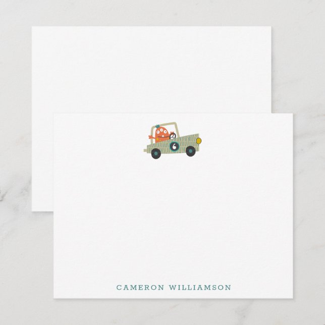 Carte De Remerciements Cute Alien Racing Voiture Amusant Papier à lettres (Devant / Derrière)
