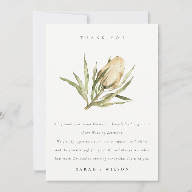Carte De Remerciements Cute Amérindienne Banksia Aquarelle Mariage Floral (Devant)
