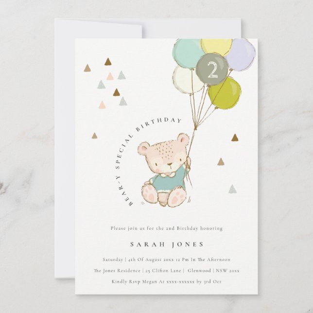 Carte De Remerciements Cute Aqua Bear Balloon N'Importe Quel Âge Annivers (Devant)