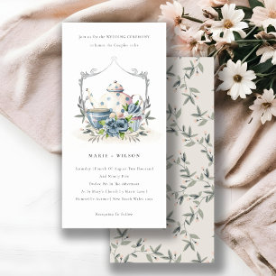 Carte De Remerciements Cute Aqua Blue Floral Teapot Cup Mariage Invitatio