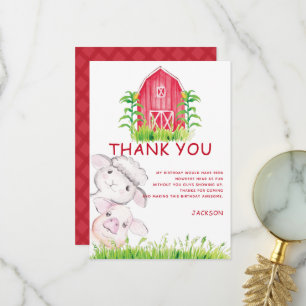 Carte De Remerciements Cute Aquarelle Animaux de ferme