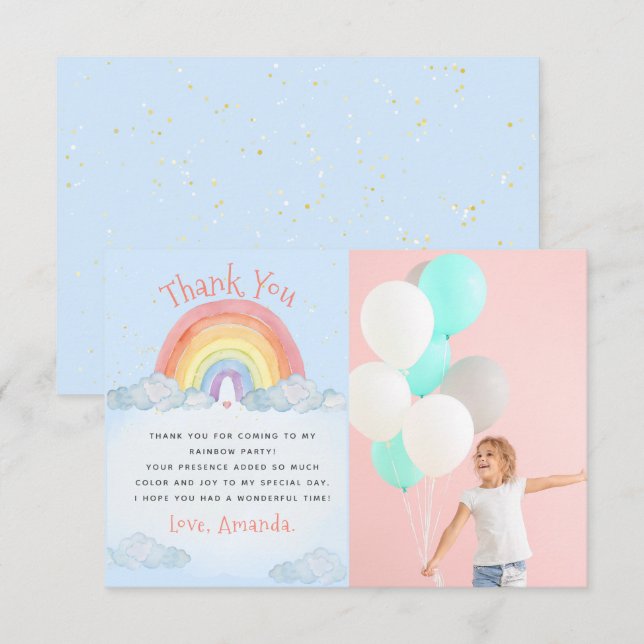 Carte De Remerciements Cute aquarelle arc-en-ciel Photo fête d'anniversai (Devant / Derrière)