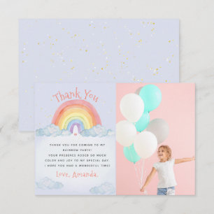 Carte De Remerciements Cute aquarelle arc-en-ciel Photo fête d'anniversai