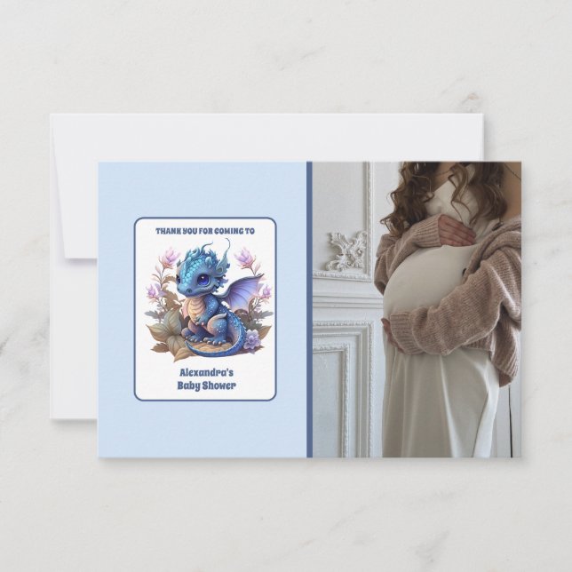 Carte De Remerciements Cute Aquarelle Baby shower Dragon Bleu (Devant)