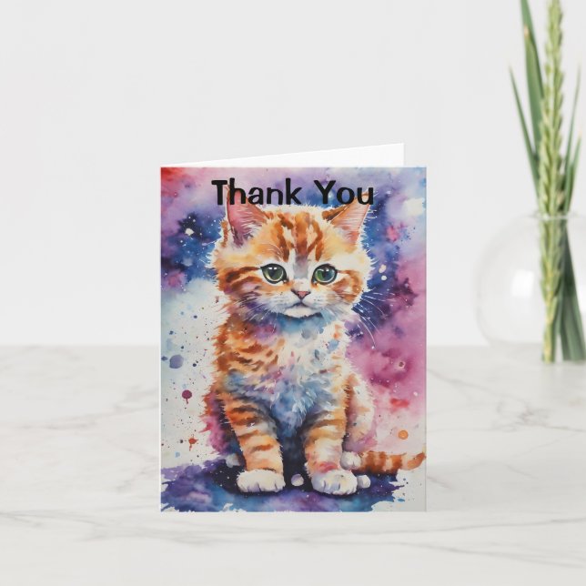 Carte De Remerciements Cute Aquarelle Ginger Kitten (Devant)