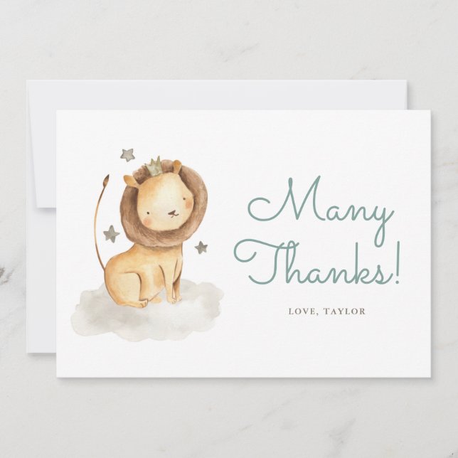 Carte De Remerciements Cute aquarelle Lion Prince fête d'anniversaire (Devant)