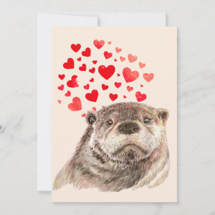 Carte De Remerciements Cute Aquarelle Otter Coeurs Aimer Humour animal