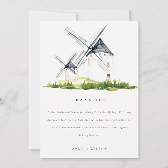 Carte De Remerciements Cute aquarelle Rustique ferme moulin à vent thème  (Devant)