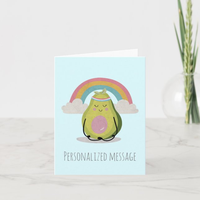 Carte De Remerciements Cute arc en ciel sur Avocado faisant du yoga (Devant)