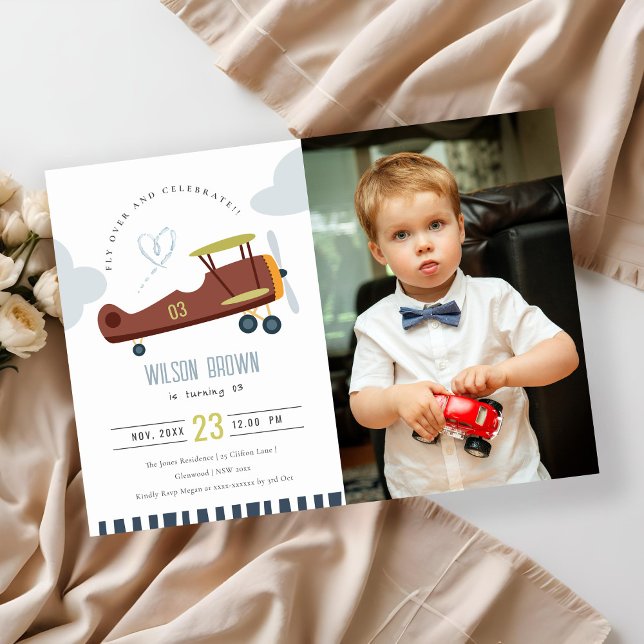 Carte De Remerciements Cute Avion Nuage Coeur Photo Anniversaire Invitati (Créateur téléchargé)