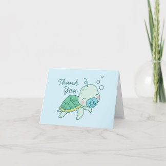 Carte De Remerciements Cute Baby shower de tortue de mer Kawaii Blue Boy