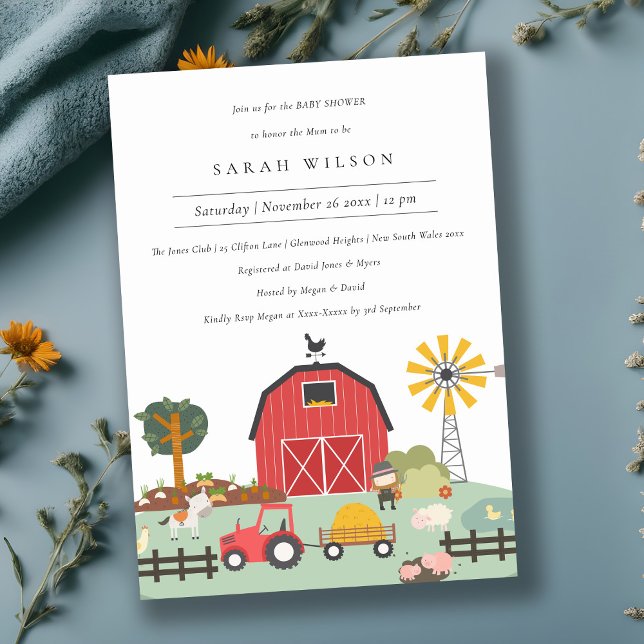 Carte De Remerciements Cute Barnyard Baby shower animal de ferme Invitati (Créateur téléchargé)