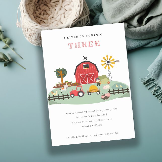 Carte De Remerciements Cute Barnyard Farm Animal N'importe quel âge Anniv (Créateur téléchargé)