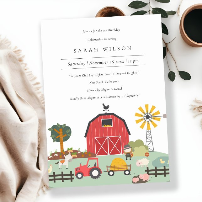 Carte De Remerciements Cute Barnyard Farm Animal N'importe quel âge Anniv (Créateur téléchargé)
