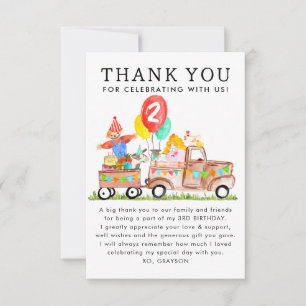 Carte De Remerciements Cute Barnyard Party Camion Animaux de ferme Annive