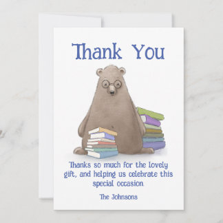 Carte De Remerciements Cute Bear avec livres Anniversaire, Personnalisabl