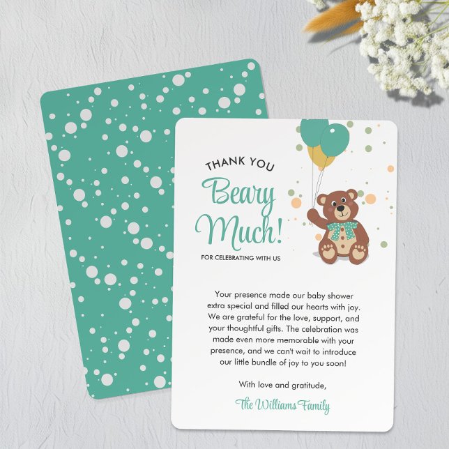 Carte De Remerciements Cute Bear Cub Ballons Baby shower neutre genre (Créateur téléchargé)
