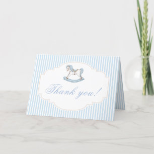 Carte De Remerciements Cute bleu rocking cheval vintage bébé garçon douch