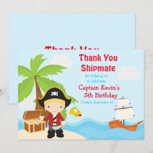 Carte De Remerciements Cute Blonde Pirate Boy Fête d'Anniversaire