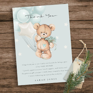 Carte De Remerciements Cute Blue Bear Bearly Wait Balloon Baby Shower
