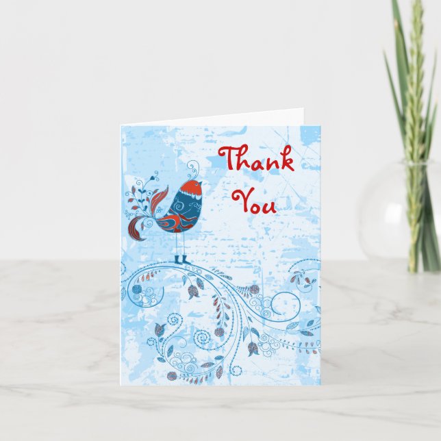 Carte De Remerciements Cute Blue Bird Girl Retro mode florale (Devant)
