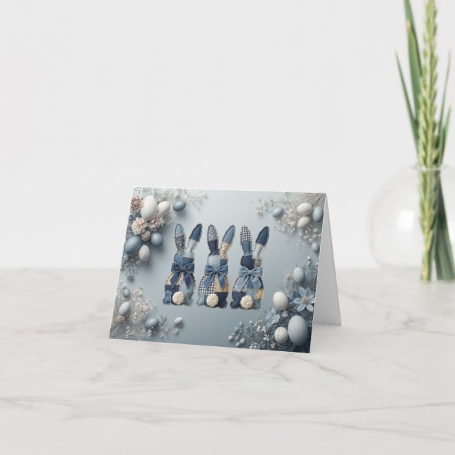 Carte De Remerciements Cute blue denim bunnies easter card (Devant)