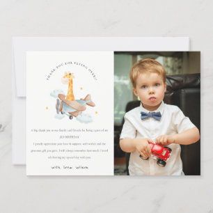 Carte De Remerciements Cute Blue Jellow Plane Giraffe Enfants Photo Anniv