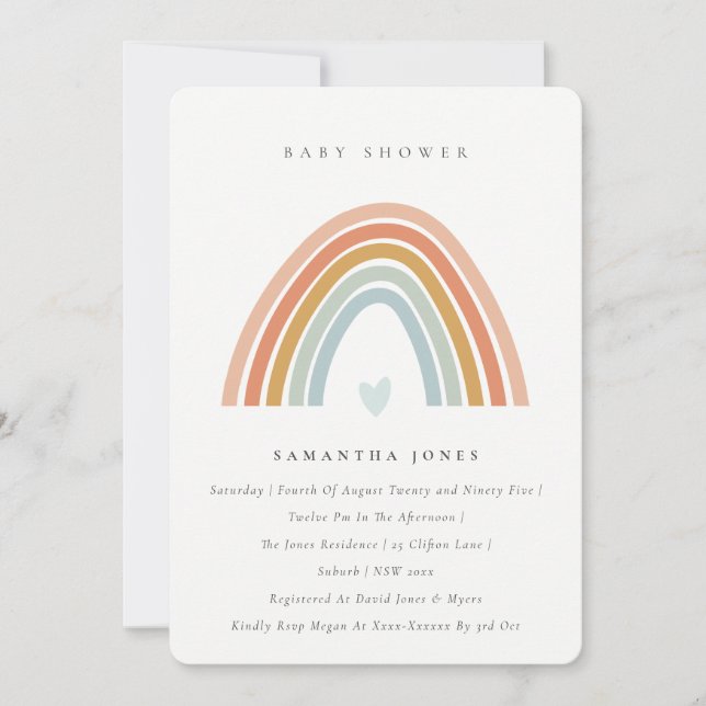 Carte De Remerciements Cute Blush Blue Heart Rainbow Baby shower Invitati (Devant)