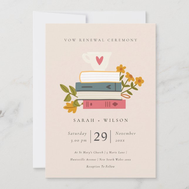 Carte De Remerciements Cute Blush empilé Livres Floral Vow Renouvellement (Devant)