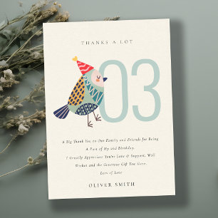 Carte De Remerciements Cute Boho Aqua Blue Birdie N'importe quel âge Anni